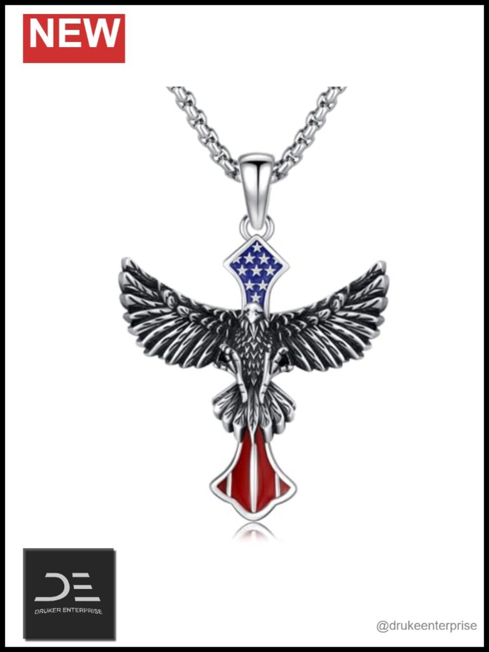 Sterling Silver Eagle Cross Necklace Patriotic Pendant Men Women 925